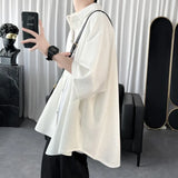 WIAOFELLAS  -  Summer Cool Men Short-sleeved Shirt Solid Color Fashion Plicated Casual Loose Button Shirt Male Clothing Tops