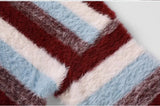 WIAOFELLAS  -  Hong Kong style autumn and winter men's sweater round neck sweater striped color block sweater jacket knitted