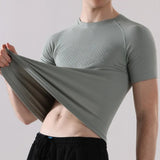 Wiaofellas  -  Men's Fitness Short Sleeve T-Shirt Summer Running Quick Dry Breathable Knit Tee Men Sports Skinny T-shirt Outdoor