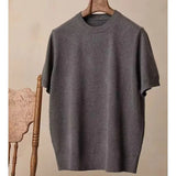 Wiaofellas  -  Men's Knitted T-shirt Spring Summer New Cashmere Short Sleeved Men Round Neck Solid Knit Pullover Casual Men's Clothing Tops