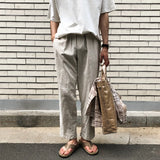 Wiaofellas  -  Linen Pants Men's Korean Style Straight Pants Loose Casual Pants Men's Clothing Spring Summer Ankle-length Trousers