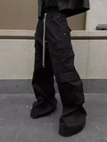 Wiaofellas  -  New Style American Style Casual Pants Blackcargo Pants Multi-pocket Loose Fit Wide Leg For Men Spring Summer