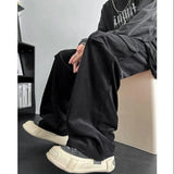 WIAOFELLAS  -  Korean Fashion Wide Leg Trousers Cargo Solid Color Elastic High Waisted Men's Clothing Spring Autumn Boyfriend Cropped Pants