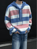WIAOFELLAS  -  Autumn Winter 2025 Cashmere Sweater O-neck Men's Loose Oversized Knitted Hooded New Korean Casual Men Top Pullovers D465