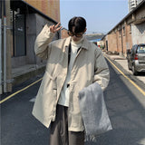 Wiaofellas  -  Autumn Trench Coat Men Warm Oversized Casual Long Coat Men Streetwear Korean Loose Thick Windbreaker Jacket Mens Overcoat M-2XL