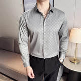 WIAOFELLAS  -  British Style Slim Fit Business Men Shirts Spring Autumn Vintage Long Sleeved Mens Plaid Shirt Fashion Social Men's Clothing 4XL