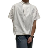 Wiaofellas  -  Stylish Thin Cotton Linen Shirt Men Summer Fashionable Seven Sleeve Shirt Trendy Men Pairing Handsome Loose Fit round Neck
