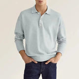 Wiaofellas  -  Men Long Sleeve Polo Shirt V Neck Button Up Casual Autumn Basic Solid Color Knitwear Tops For Men