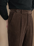 Wiaofellas  -  Men Fall Corduroy Suit Trousers, Italian Naples Single Pleat Straight Pants, Cotton Fabric for Business Office Daily Commute