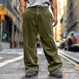 WIAOFELLAS  -  Spring Autumn Casual Corduroy Pants Men's Long Pants Solid Drawstring Casual Breathable Wide-leg Multi-pocket Straight Pants