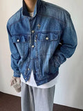 Wiaofellas  -  Trendy Button-up Lapel Washed Jean Coats Mens Fall Loose Outerwear Streetwear Vintage Long Sleeve Jacket Men