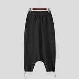 Wiaofellas  -  Men Pants Solid Color Elastic Waist Joggers Loose Trousers Men Streetwear Fashion Casual Male Drop-crotch Pants S-5XL