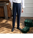 WIAOFELLAS  -  Neapolitan Men's Casual Busin Pants Autumn Season Slim Fit Briti Sle Nine Point Straight Leg Trousers for Young Men