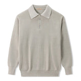 WIAOFELLAS  -  Spring Autumn Men's Turn-Down Collar Pullovers Long Sleeve Knitted Sweater Half Zipper Solid Casual Pullovers Man Loose Knitwear