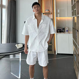 Wiaofellas  -  Summer American Tracksuit High Street Simple Fashionable Shirt Suit Loose Casual Short-sleeved Shorts Comfortable Suit Chic
