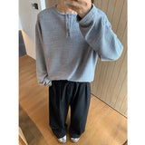 WIAOFELLAS  -  Spring Long Sleeved T-shirt Men Fashion Button White Casual T Shirt Men Streetwear Korean Loose Pleated T Shirt Mens Top M-2XL