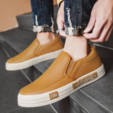 WIAOFELLAS  -  Brown Leather Men's Classic Casual Shoes Brand Slip On Flat Sneakers Men Comfort Leather Loafers Man Moccasins chaussures homme
