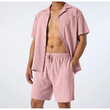 WIAOFELLAS  -  Summer Sports Short-Sleeved Shorts Suit Cotton and Linen Loose Casual Men's Shirt Suit Suit