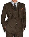 Wiaofellas  -  Retro Tweed Herringbone Suit Men's  Slim Fit Single-breasted 3 Pieces Mens Suit Groom Dress Tuxedos Prom Suit Jacket Vest Pants