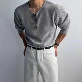 WIAOFELLAS  -  Autumn Men's Solid Color Knitted Long-Sleeved T-Shirt American Retro Fashion Trend Loose Street Casual Breathable Men's New Tops