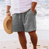 WIAOFELLAS  -  Men's Shorts Men's Clothing New Beach Pants Solid Color Drawstring Elastic Waist Outdoor Loose Casual Breathable Slash Pockets