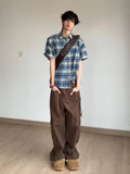 WIAOFELLAS  -  Fashion Men's Plaid Loose Turn Down Collar Casual Shirts Trendy 2025 Summer Single-breasted Short Sleeves Tops Male 2A0930