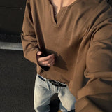 WIAOFELLAS  -  Spring Cotton Long Sleeved T-shirt Men Fashion White V-neck T Shirt Men Streetwear Korean Loose Pullover T Shirt Mens Top M-2XL