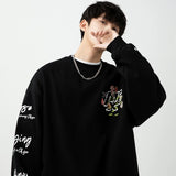 Wiaofellas Heavyweight Loose Embroidered Sweatshirt for Men Autumn Fashion Brand Japanese Men's Vintage Long Sleeve Hoodie