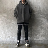 Wiaofellas Mens Casual Warm Sweatshirt Hooded Jacket Autumn And Winter American High Street Fashion Large Size Solid Color Plush Hoodie