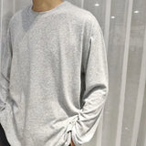 WIAOFELLAS  -  Fashionable Simple Long Sleeved T-shirt Solid Color Loose Sunscreen Tops Korean Slightly Transparent Thin Men's Bottom Tshirts