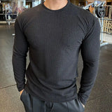 WIAOFELLAS  -  Spring Autumn Casual T-Shirt Men Long Sleeves Solid Shirt Fitness Bodybuilding Tees Tops Male Fashion Slim Stripes Tshirts