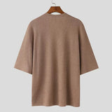 WIAOFELLAS  -  New Summer Men's Vintage Solid Ribbed T-Shirts Trendy V-Neck Knitted Loose Elasticity T-shirt Fashion Men Half Sleeve Tees