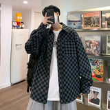 WIAOFELLAS  -  2025 New Spring Autumn Men Long Sleeve Buttons Shirt Men's Korean Oversize Loose Casual Shirts Male Lapel Plaid Blouses P589