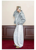Wiaofellas  -  Men's Casual White Wide Leg Pants Street Style Versatile Design Large Straight Cut Long Trousers