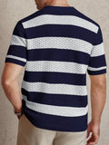 WIAOFELLAS  -  Daily Casual Mens Knitted Polo Shirts Summer Fashion Striped Contrast Color Knit Pullovers Men Stylish Turn-down Collar Top