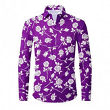 Wiaofellas  -  Men's Tropical Palm Print Long Sleeve Shirt Turn-Down Collar Slim Fit 4-Way Stretch Luxury Dress Shirt Casual Streetwear Tops
