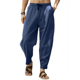 WIAOFELLAS  -  Spring Summer Casual Mens Loose Solid Pants Harajuku Pencil Cotton Linen Pants For Mens Mid Waist Splicing Drawstring Trousers