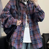 WIAOFELLAS  -  Long-sleeved Shirt Men's New Retro Plaid Large Size Lapel Jacket