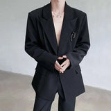 WIAOFELLAS  -  Shoulder Padded Men's Suit Jackets Solid Color Metal Design Double Breasted New Spring Menswear Loose Male Blazers