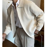 WIAOFELLAS  -  Men's jacket solid color loose autumn and winter lazy knitted cardigan Korean version lapel casual knitted sweater sweater