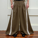 WIAOFELLAS  -  Men Wide Leg Pants Lace Patchwork Button Pleated Joggers Trousers Men Streetwear 2025 Oversize Fashion Casual Long Pants