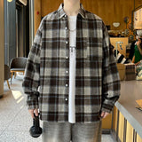 WIAOFELLAS  -  Vintage Long-sleeved Men Woolen Shirt Autumn Spring Hip Hop Baggy Cargo Plaid Men's Shirts High Quality Casual Mens Clothing 5XL