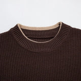 Wiaofellas  -  New Men's Round Neck Loose Color Block Pullover Sweater Knitted Youth Casual Bottom Shirt