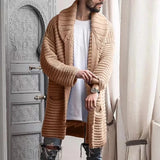 WIAOFELLAS  -  Autumn Winter Mens Long Sweater Cardigan Long sleeved Turndown Collar Coats Fashion Casual Knitted Outerwear Overcoat Streetwear