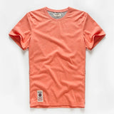 Wiaofellas  -  Retro Distressed Cotton round Neck Short Sleeve T-Shirt Loose Fit Basic Color Summer Youth Fashion Standard Tailoring Male Top