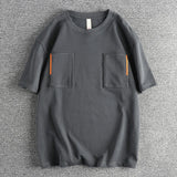 WIAOFELLAS  -  Cargo pocket embellished American trend short sleeve T-shirt men's combed cotton wash summer loose casual half sleeve