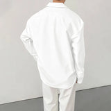 WIAOFELLAS  -  Men Shirt Solid Lapel Long Sleeve Loose Casual Men Clothing Korean Style Streetwear Pockets Fashion Tops Male Shirts