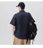 WIAOFELLAS  -  Men's Summer Solid Color Short-Sleeve Shirt - Relaxed Drop-Shoulder Casual Top, Textured Design for Smart-Casual Wear