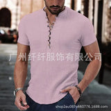 Wiaofellas  -  Men's Short Sleeve Linen Shirt Summer Lightweight Casual V-Neck T-Shirt Men Basic Solid Color Loose Fit Top
