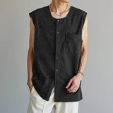 WIAOFELLAS  -  Men Shirt Solid Color O-neck Sleeveless Summer Button Casual Men Clothing Streetwear 2025 Loose Fashion Male Shirts